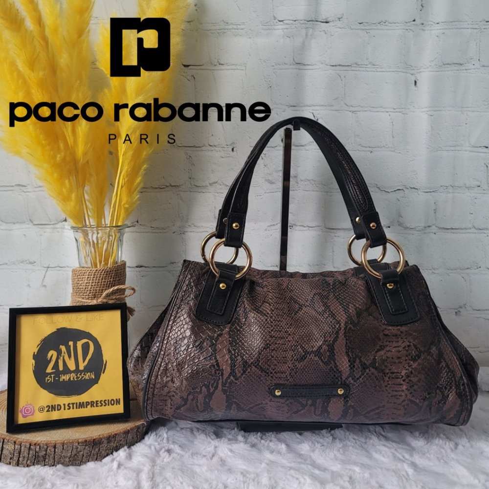 PACO RABANNE Snake Print Leather Top Handle Bag